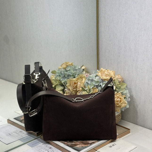 DIOR 26S DIORLY BAG 36 IN DARK BROWN SUEDE
