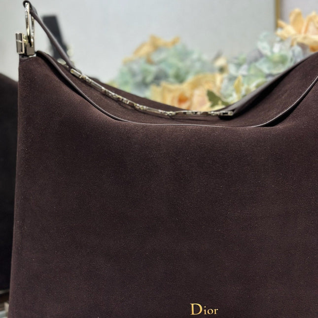 DIOR 26S DIORLY BAG 36 IN DARK BROWN SUEDE