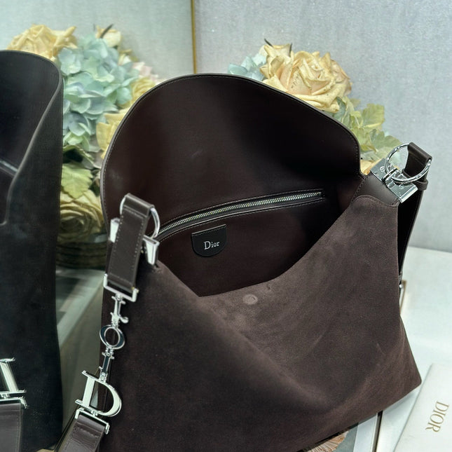 DIOR 26S DIORLY BAG 39 IN DARK BROWN SUEDE