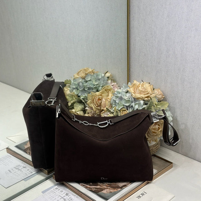 DIOR 26S DIORLY BAG 39 IN DARK BROWN SUEDE