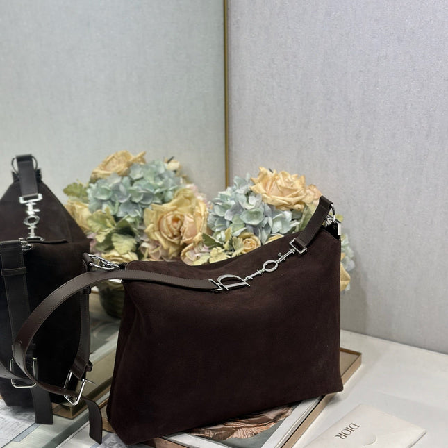 DIOR 26S DIORLY BAG 39 IN DARK BROWN SUEDE
