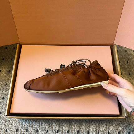 MIUMIU 26S SNEAKERS IN CHOCOLATE BROWN PLUME SATIN