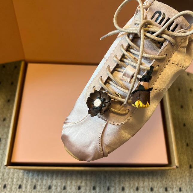 MIUMIU 26S SNEAKERS IN LIGHT PINK PLUME SATIN
