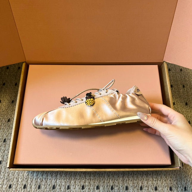 MIUMIU 26S SNEAKERS IN LIGHT PINK PLUME SATIN