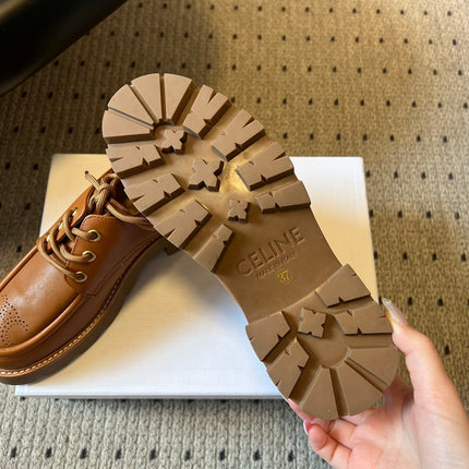CELINE 26S LACE-UP LOAFERS IN BROWN CALFSKIN
