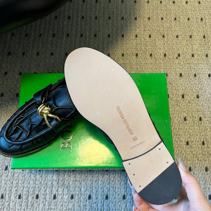 BOTTEGA VENETA 26S LOAFERS IN BLACK LAMBSKIN WITH GOLD HARDWARE