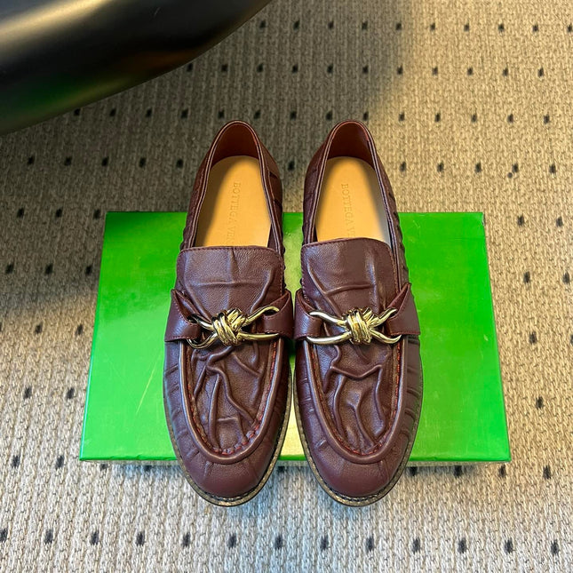BOTTEGA VENETA 26S LOAFERS IN DARK BROWN LAMBSKIN WITH GOLD HARDWARE