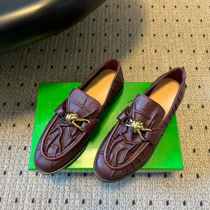 BOTTEGA VENETA 26S LOAFERS IN DARK BROWN LAMBSKIN WITH GOLD HARDWARE