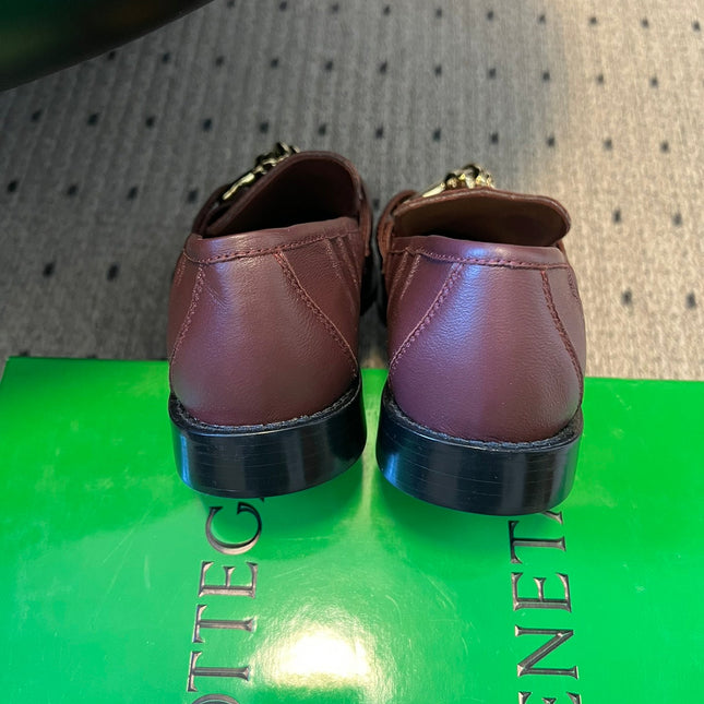 BOTTEGA VENETA 26S LOAFERS IN DARK BROWN LAMBSKIN WITH GOLD HARDWARE