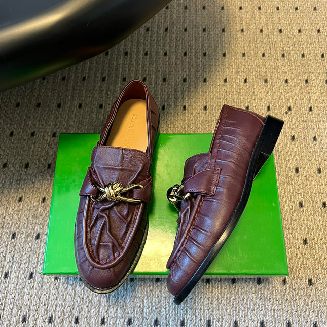 BOTTEGA VENETA 26S LOAFERS IN DARK BROWN LAMBSKIN WITH GOLD HARDWARE