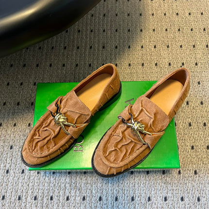 BOTTEGA VENETA 26S LOAFERS IN BROWN SUEDE WITH GOLD HARDWARE