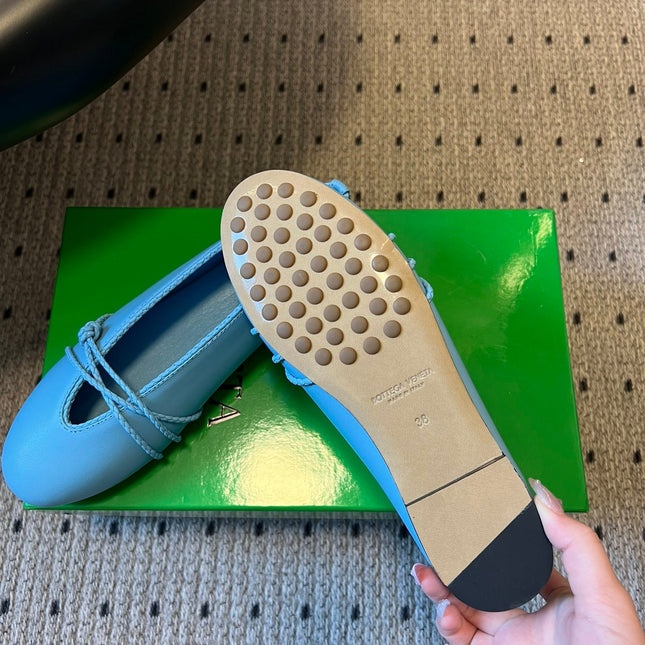 BOTTEGA VENETA 26S ESPADRILLE BALLET FLATS IN BLUE LAMBSKIN