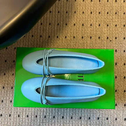 BOTTEGA VENETA 26S ESPADRILLE BALLET FLATS IN BLUE LAMBSKIN