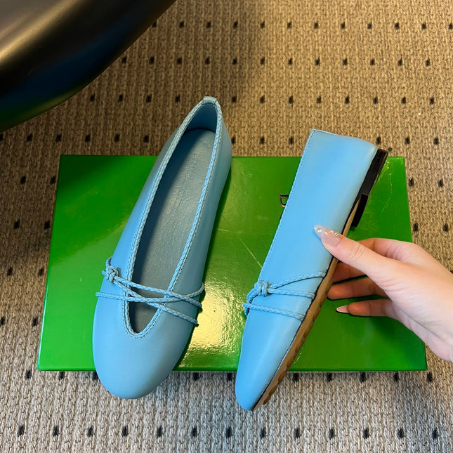 BOTTEGA VENETA 26S ESPADRILLE BALLET FLATS IN BLUE LAMBSKIN