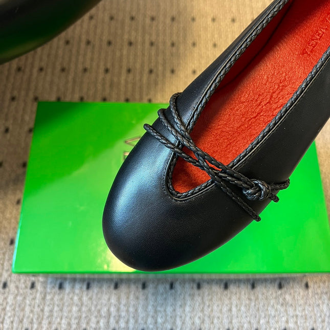 BOTTEGA VENETA 26S ESPADRILLE BALLET FLATS IN BLACK LAMBSKIN