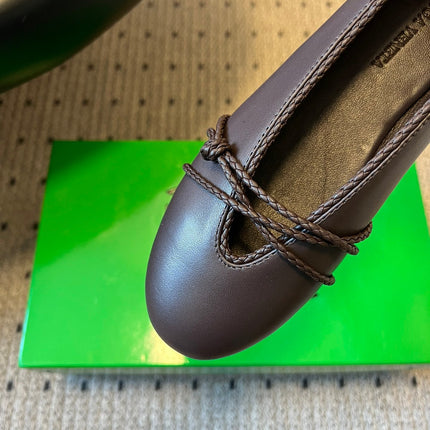 BOTTEGA VENETA 26S ESPADRILLE BALLET FLATS IN DARK BROWN LAMBSKIN