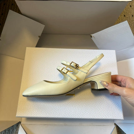 DIOR 26S CHERIE SLINGBACK PUMP 45MM IN CREAM WHITE CALFSKIN GOLD HARDWARE