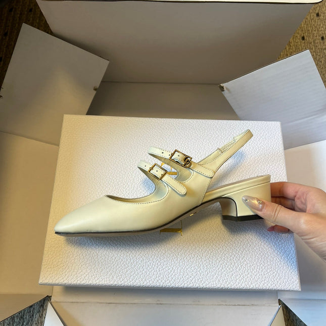 DIOR 26S CHERIE SLINGBACK PUMP 45MM IN CREAM WHITE CALFSKIN GOLD HARDWARE
