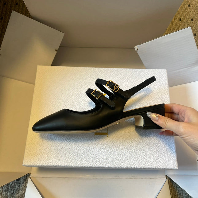DIOR 26S CHERIE SLINGBACK PUMP 45MM IN BLACK CALFSKIN GOLD HARDWARE