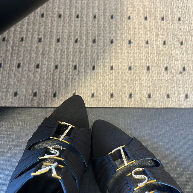 YSL 26S HEELED SANDALS 100 MM IN BLACK FABRIC