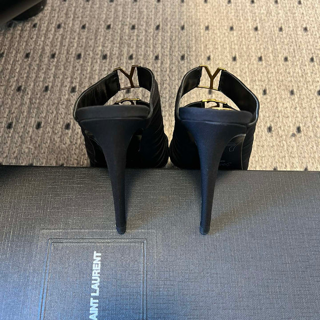 YSL 26S HEELED SANDALS 100 MM IN BLACK FABRIC
