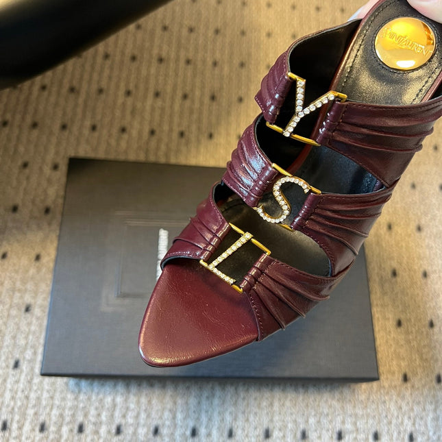 YSL 26S HEELED SANDALS 100 MM IN DARK BROWN LAMBSKIN