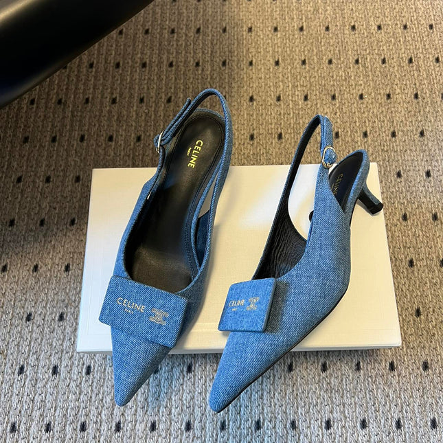 CELINE 26S HIGH-HEEL SLINGBACK 55 MM IN BLUE DENIM