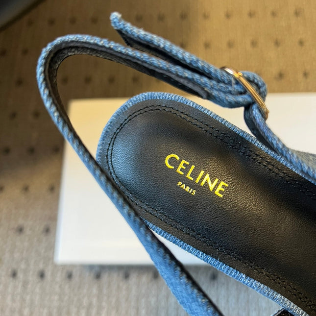CELINE 26S HIGH-HEEL SLINGBACK 55 MM IN BLUE DENIM