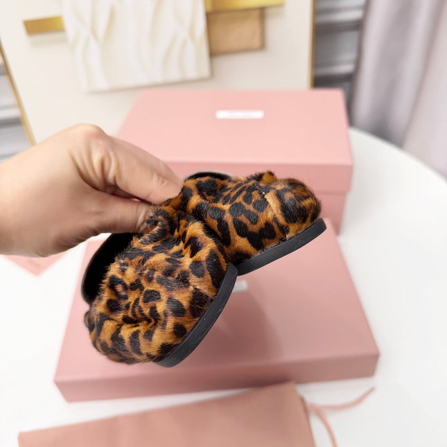 MIUMIU 26S RUCHES LOAFERS IN LEOPARD PRINT PONY HAIR