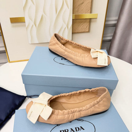 PRADA 26S BALLERINA FLATS IN NUDE LAMBSKIN WITH BOW