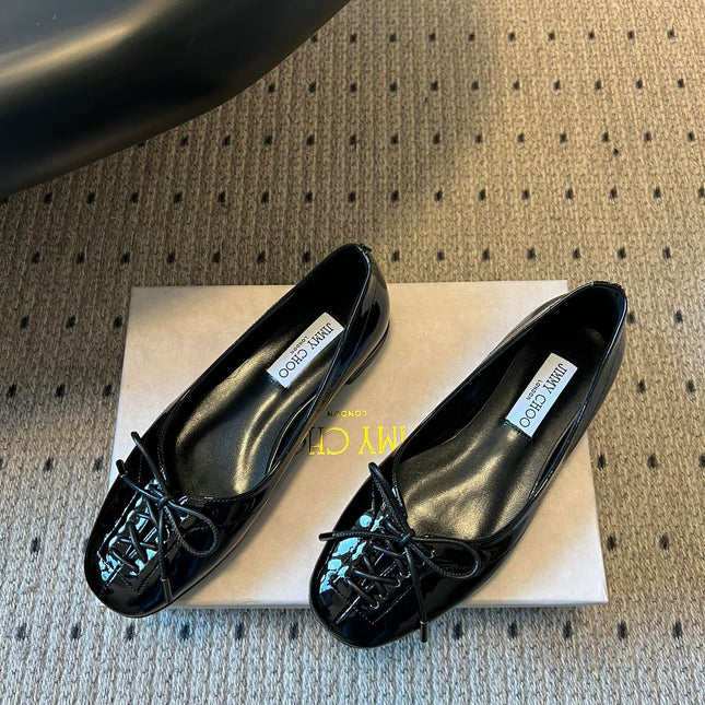 JIMMY CHOO 26S CLASSIC BALLET FLATS IN BLACK PATENT CALFSKIN