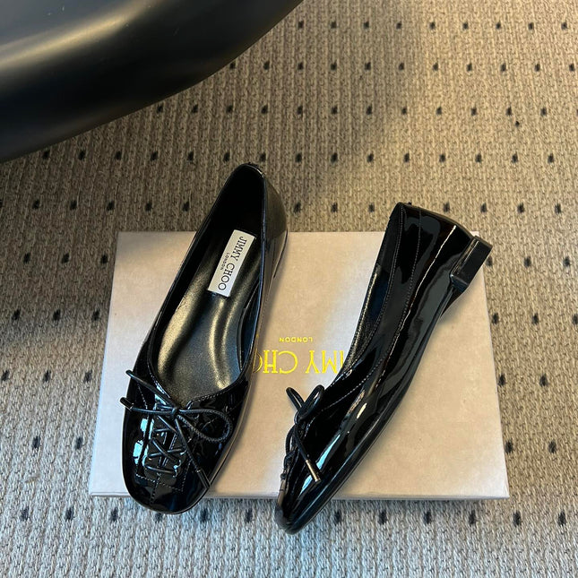 JIMMY CHOO 26S CLASSIC BALLET FLATS IN BLACK PATENT CALFSKIN