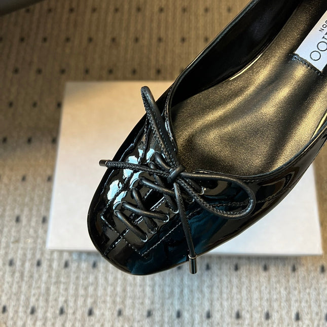 JIMMY CHOO 26S CLASSIC BALLET FLATS IN BLACK PATENT CALFSKIN