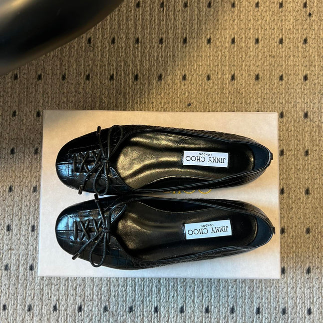 JIMMY CHOO 26S CLASSIC BALLET FLATS IN BLACK CALFSKIN