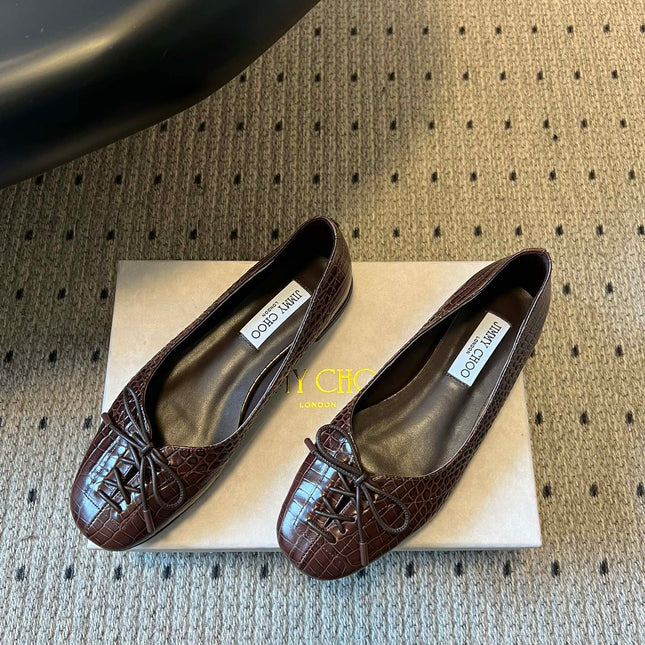 JIMMY CHOO 26S CLASSIC BALLET FLATS IN DARK BROWN CALFSKIN