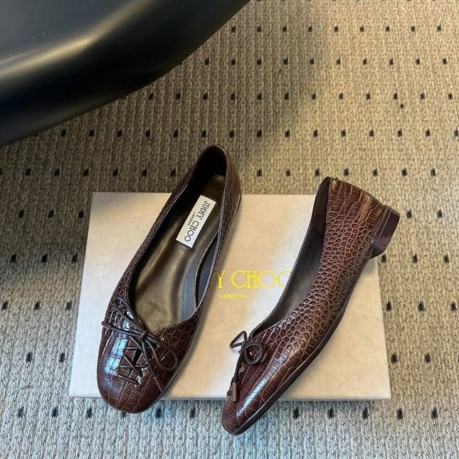 JIMMY CHOO 26S CLASSIC BALLET FLATS IN DARK BROWN CALFSKIN
