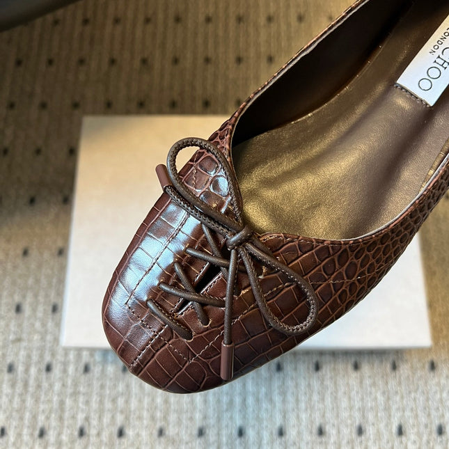 JIMMY CHOO 26S CLASSIC BALLET FLATS IN DARK BROWN CALFSKIN
