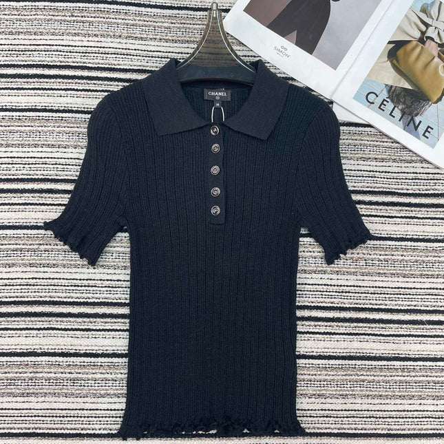 CHANEL 26S SHORT-SLEEVE POLO KNIT TOP 912