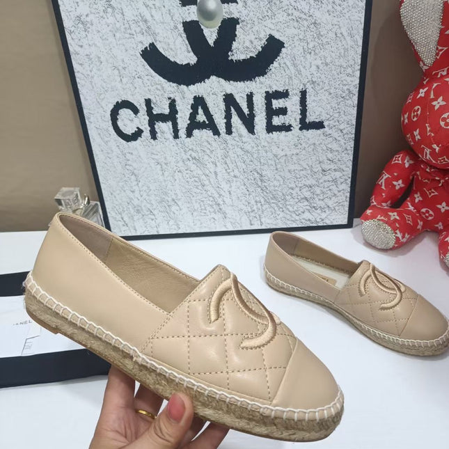 CHANEL 26S ESPADRILLE LOAFERS IN TAN BROWN CALFSKIN WITH ROPE SOLE