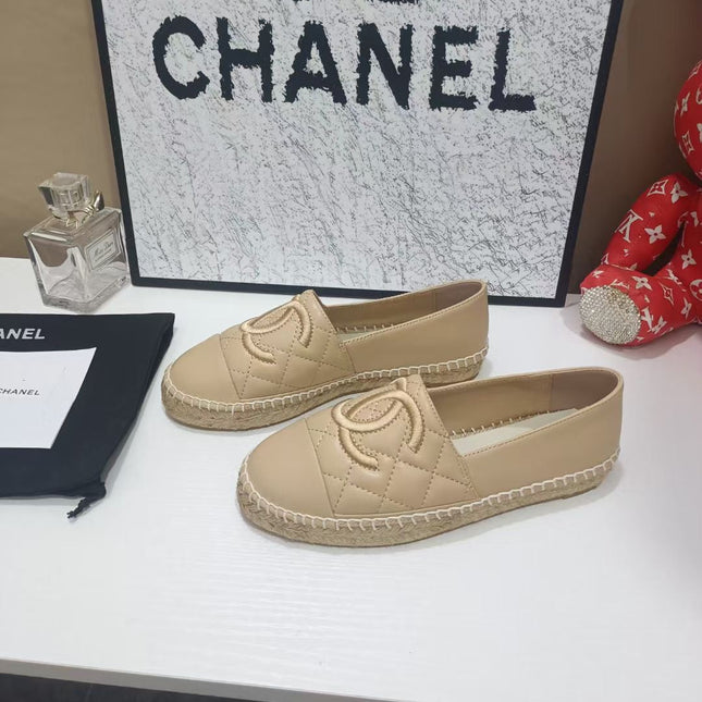 CHANEL 26S ESPADRILLE LOAFERS IN TAN BROWN CALFSKIN WITH ROPE SOLE