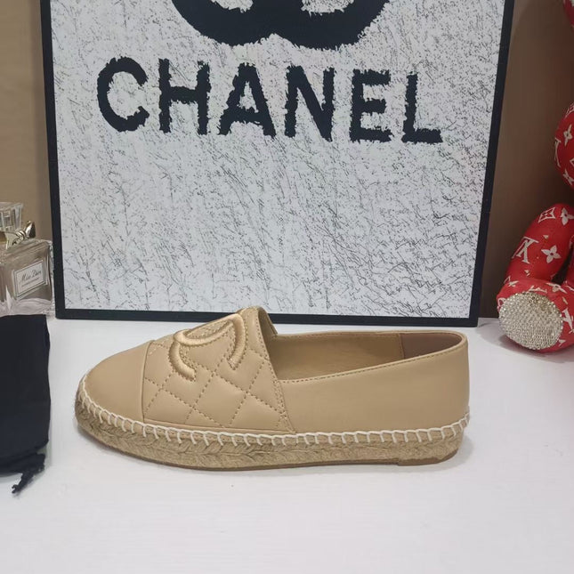 CHANEL 26S ESPADRILLE LOAFERS IN TAN BROWN CALFSKIN WITH ROPE SOLE