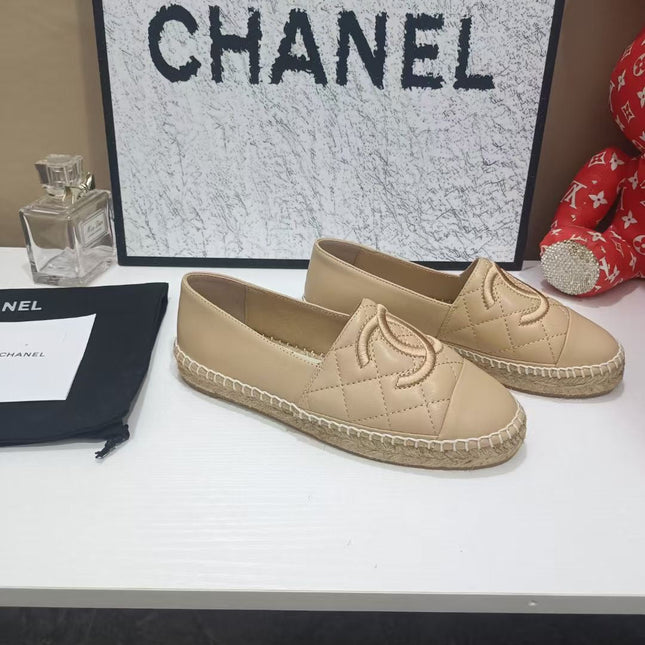 CHANEL 26S ESPADRILLE LOAFERS IN TAN BROWN CALFSKIN WITH ROPE SOLE