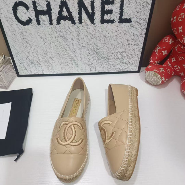 CHANEL 26S ESPADRILLE LOAFERS IN TAN BROWN CALFSKIN WITH ROPE SOLE