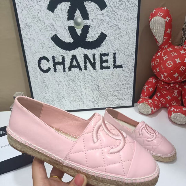 CHANEL 26S ESPADRILLE LOAFERS IN PINK CALFSKIN WITH ROPE SOLE