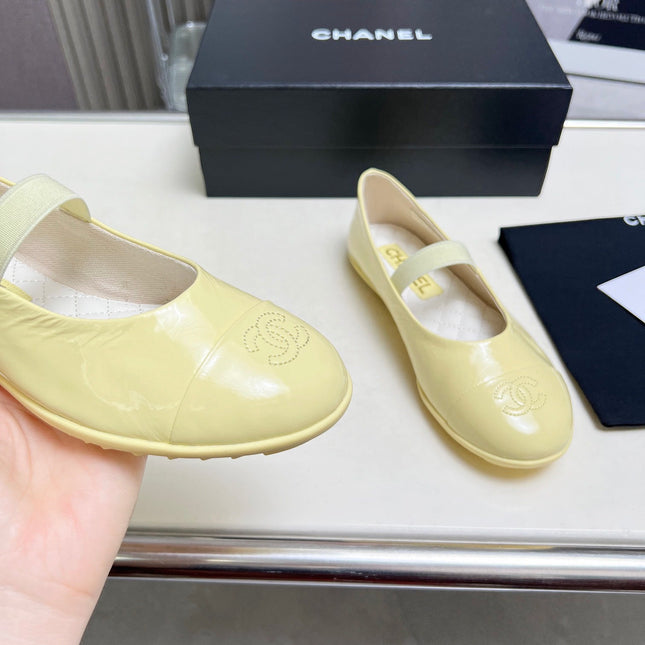 CHANEL 26S MARY JANE FLATS IN LIGHT YELLOW CALFSKIN