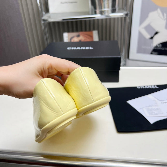 CHANEL 26S MARY JANE FLATS IN LIGHT YELLOW CALFSKIN