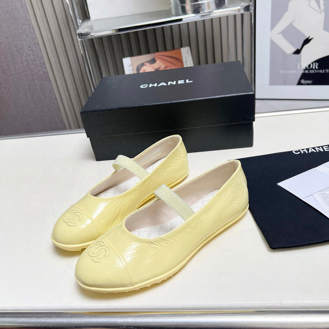 CHANEL 26S MARY JANE FLATS IN LIGHT YELLOW CALFSKIN