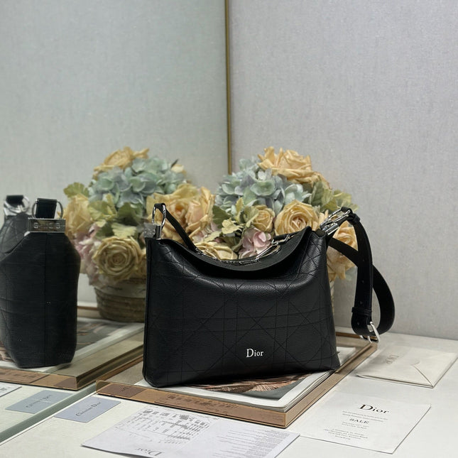 DIOR 26S DIORLY BAG 28 IN BLACK CALFSKIN