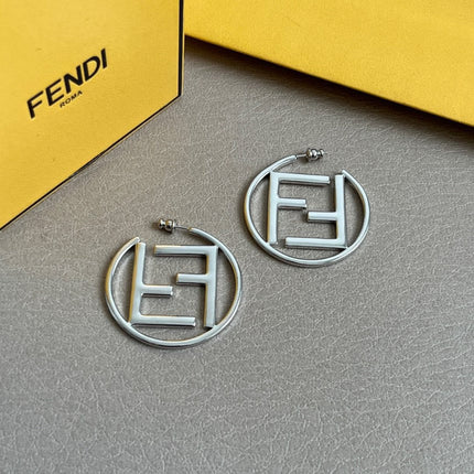 FENDI 26S FF LOGO HOOP EARRINGS IN SILVER TONE METAL 629961