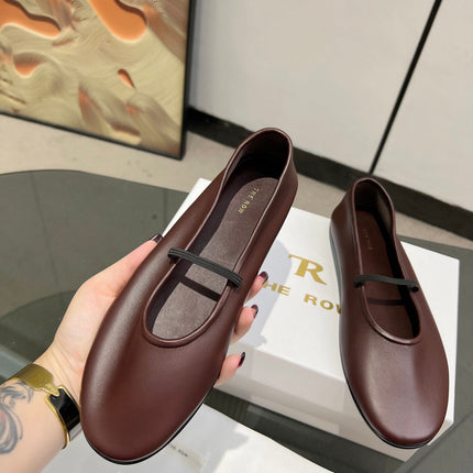 THE ROW 26S BALLET FLATS IN DARK BROWN CALFSKIN